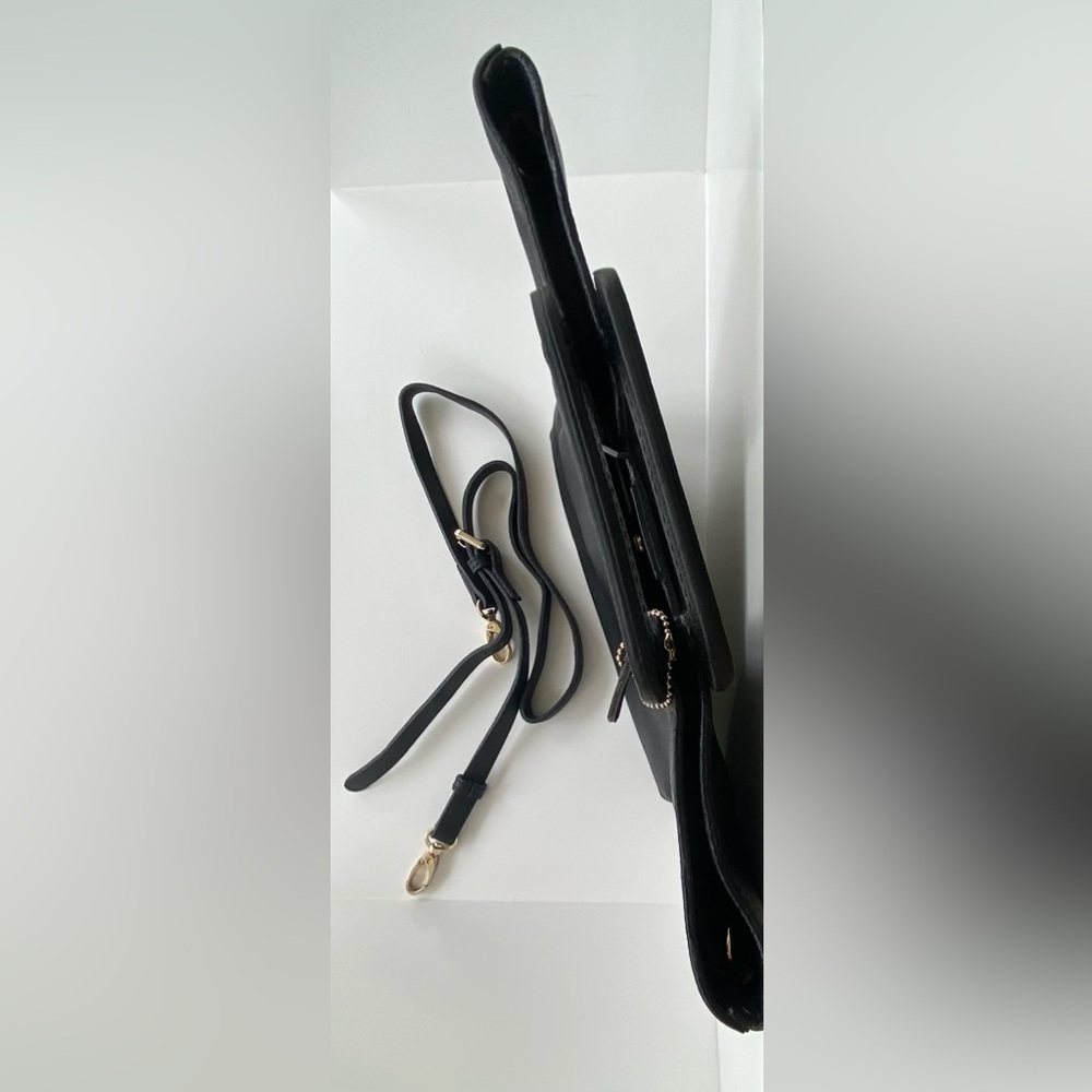 TMRW Studio Milo Black Leather Fold Over Clutch Crossbody Handbag - Picture 4 of 13